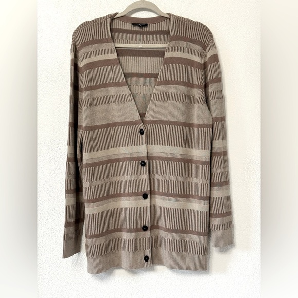 Lafayette 148 New York V-neck Ribbed Button Front Cardigan, Tan Size XL - Picture 1 of 9